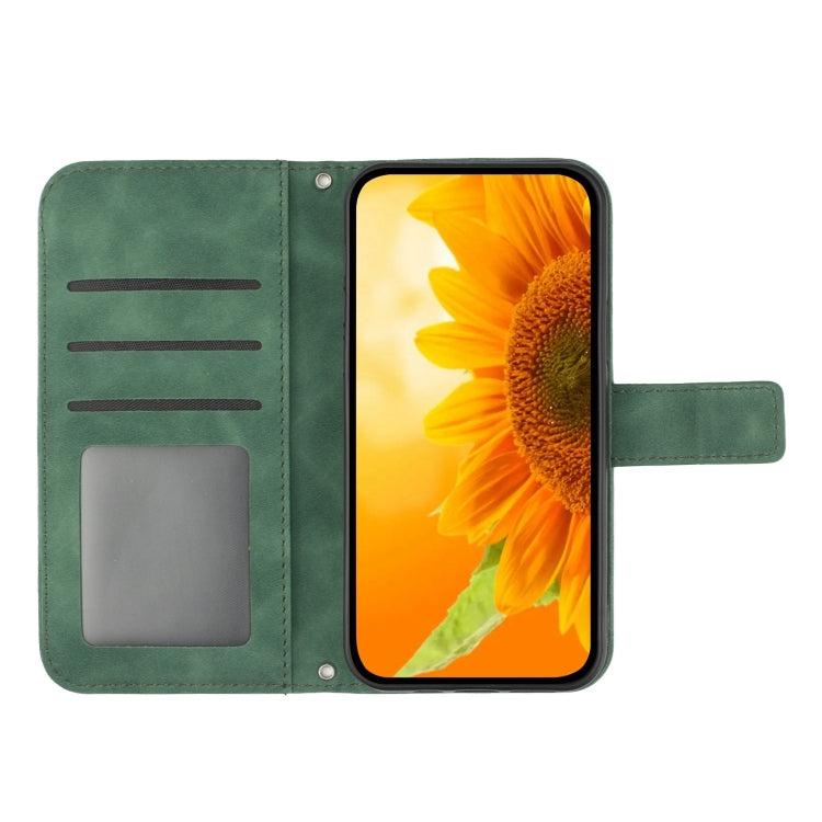 For Google Pixel 9 Skin Feel Sun Flower Embossed Flip Leather Phone Case with Lanyard(Green) - Google Cases by PMC Jewellery | Online Shopping South Africa | PMC Jewellery | Buy Now Pay Later Mobicred