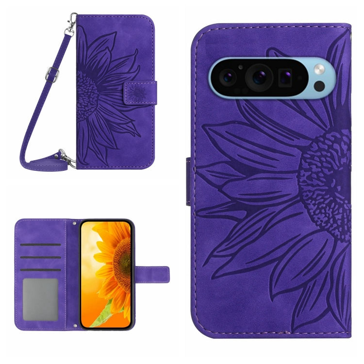 For Google Pixel 9 Skin Feel Sun Flower Embossed Flip Leather Phone Case with Lanyard(Dark Purple) - Google Cases by PMC Jewellery | Online Shopping South Africa | PMC Jewellery | Buy Now Pay Later Mobicred