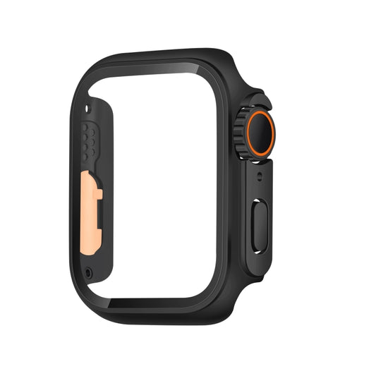 For Apple Watch Series 9 / 8 / 7 45mm Tempered Film Hybrid PC Integrated Watch Case(Black Orange) - Watch Cases by PMC Jewellery | Online Shopping South Africa | PMC Jewellery