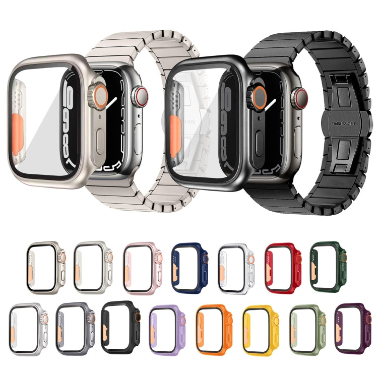 For Apple Watch Series 9 / 8 / 7 41mm Tempered Film Hybrid PC Integrated Watch Case(Silver Orange) - Watch Cases by PMC Jewellery | Online Shopping South Africa | PMC Jewellery