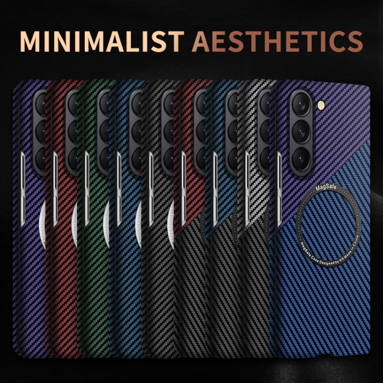 For Samsung Galaxy Z Fold5 Carbon Fiber Texture MagSafe Magnetic Phone Case(Black Blue) - Galaxy Z Fold5 Cases by PMC TechLife | Online Shopping South Africa | PMC TechLife