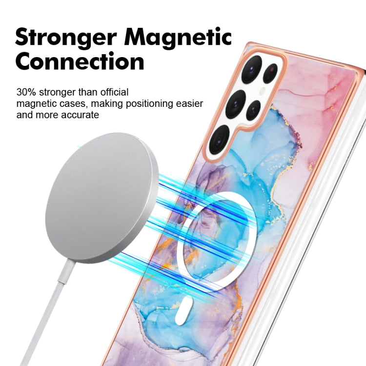 For Samsung Galaxy S22 Ultra 5G Marble Pattern Dual-side IMD Magsafe TPU Phone Case(Blue Marble) - Galaxy S22 Ultra 5G Cases by PMC TechLife | Online Shopping South Africa | PMC TechLife