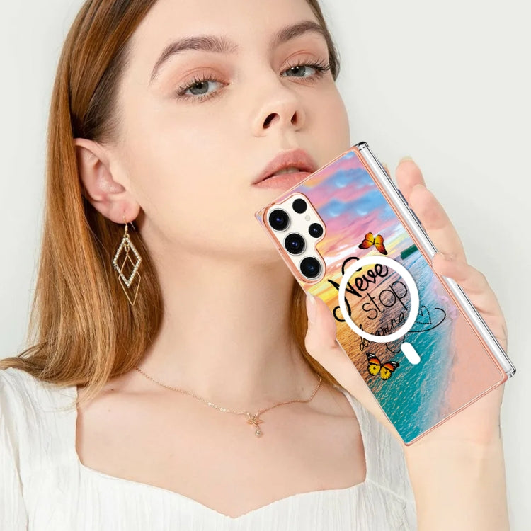 For Samsung Galaxy S23 Ultra 5G Marble Pattern Dual-side IMD Magsafe TPU Phone Case(Dream Butterfly) - Galaxy S23 Ultra 5G Cases by PMC Jewellery | Online Shopping South Africa | PMC Jewellery