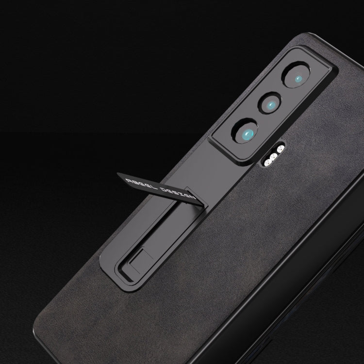 For Honor Magic Vs ABEEL Integrated Two-color Calf Texture PU Phone Case with Holder(Black) - Honor Cases by PMC TechLife | Online Shopping South Africa | PMC TechLife | Buy Now Pay Later Mobicred
