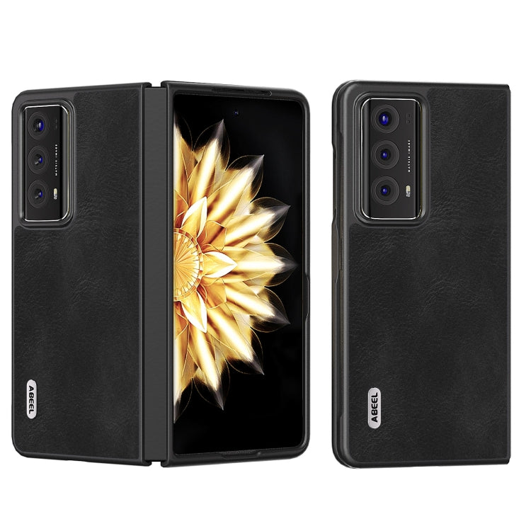 For Honor Magic V2 ABEEL Cowhide Texture PU Phone Case(Black) - Honor Cases by PMC TechLife | Online Shopping South Africa | PMC TechLife | Buy Now Pay Later Mobicred