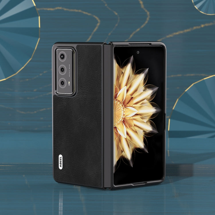 For Honor Magic V2 ABEEL Cowhide Texture PU Phone Case(Black) - Honor Cases by PMC Jewellery | Online Shopping South Africa | PMC Jewellery | Buy Now Pay Later Mobicred