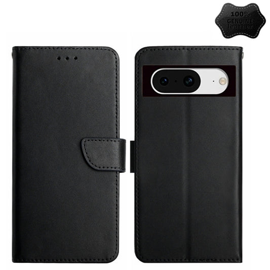 For Google Pixel 8a HT02 Genuine Leather Fingerprint-proof Flip Phone Case(Black) - Google Cases by PMC Jewellery | Online Shopping South Africa | PMC Jewellery | Buy Now Pay Later Mobicred