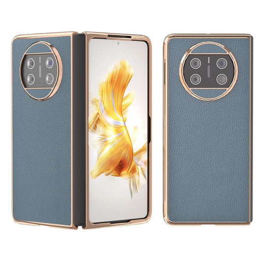 For Huawei Mate X3 Genuine Leather Mino Series Nano Plating Phone Case(Blue) - Huawei Cases by PMC Jewellery | Online Shopping South Africa | PMC Jewellery | Buy Now Pay Later Mobicred