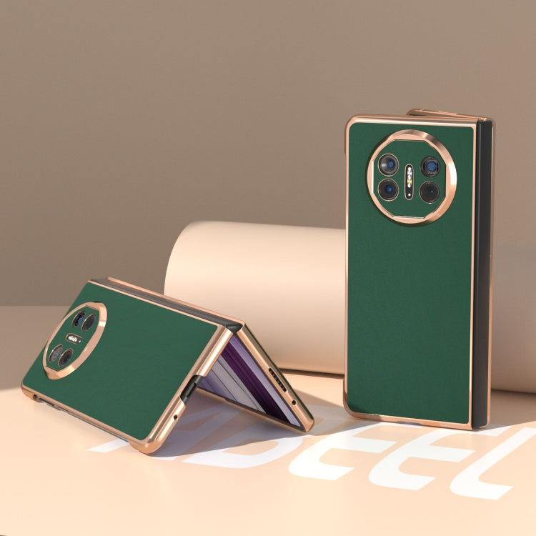 For Huawei Mate X5 Genuine Leather Silk Series Nano Plating Phone Case(Dark Green) - Huawei Cases by PMC TechLife | Online Shopping South Africa | PMC TechLife | Buy Now Pay Later Mobicred