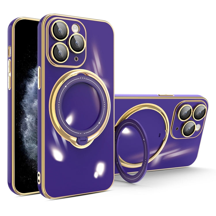 For iPhone 11 Pro Multifunction Electroplating MagSafe Holder Phone Case(Dark Purple) - iPhone 11 Pro Cases by PMC Jewellery | Online Shopping South Africa | PMC Jewellery