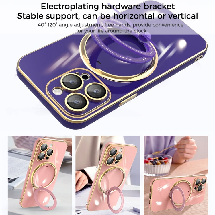 For iPhone 14 Multifunction Electroplating MagSafe Holder Phone Case(Black) - iPhone 14 Cases by PMC TechLife | Online Shopping South Africa | PMC TechLife