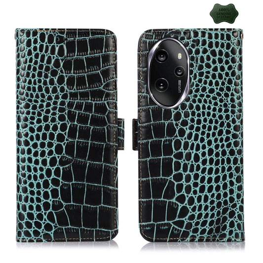 For Honor 100 Pro Crocodile Top Layer Cowhide Leather Phone Case(Green) - Honor Cases by PMC Jewellery | Online Shopping South Africa | PMC Jewellery | Buy Now Pay Later Mobicred