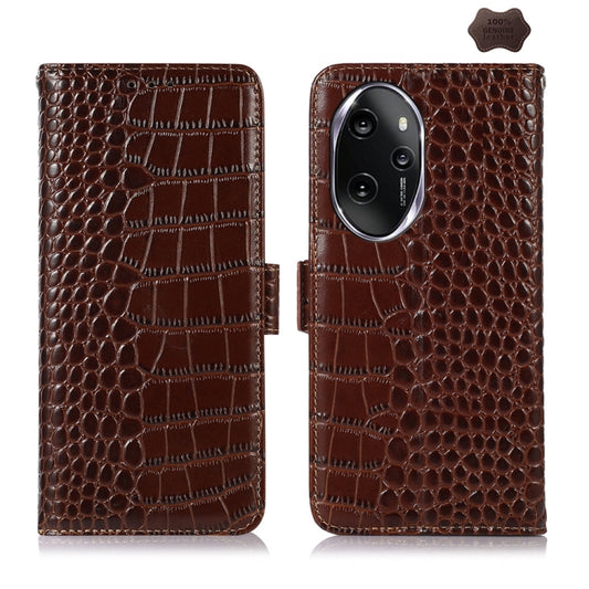 For Honor 100 Pro Crocodile Top Layer Cowhide Leather Phone Case(Brown) - Honor Cases by PMC Jewellery | Online Shopping South Africa | PMC Jewellery | Buy Now Pay Later Mobicred