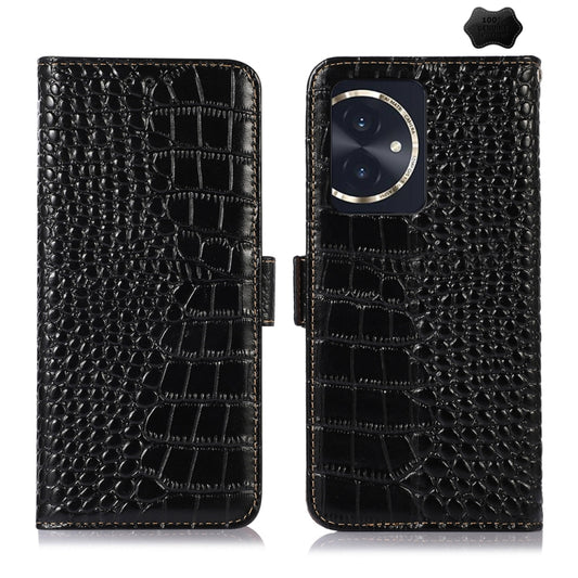 For Honor 100 Crocodile Top Layer Cowhide Leather Phone Case(Black) - Honor Cases by PMC Jewellery | Online Shopping South Africa | PMC Jewellery | Buy Now Pay Later Mobicred