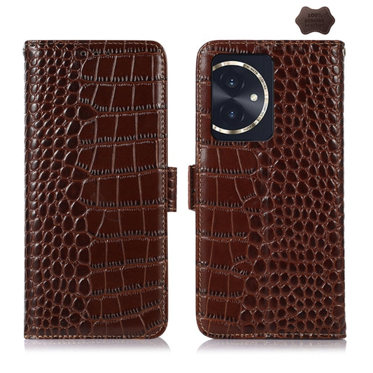 For Honor 100 Crocodile Top Layer Cowhide Leather Phone Case(Brown) - Honor Cases by PMC Jewellery | Online Shopping South Africa | PMC Jewellery | Buy Now Pay Later Mobicred