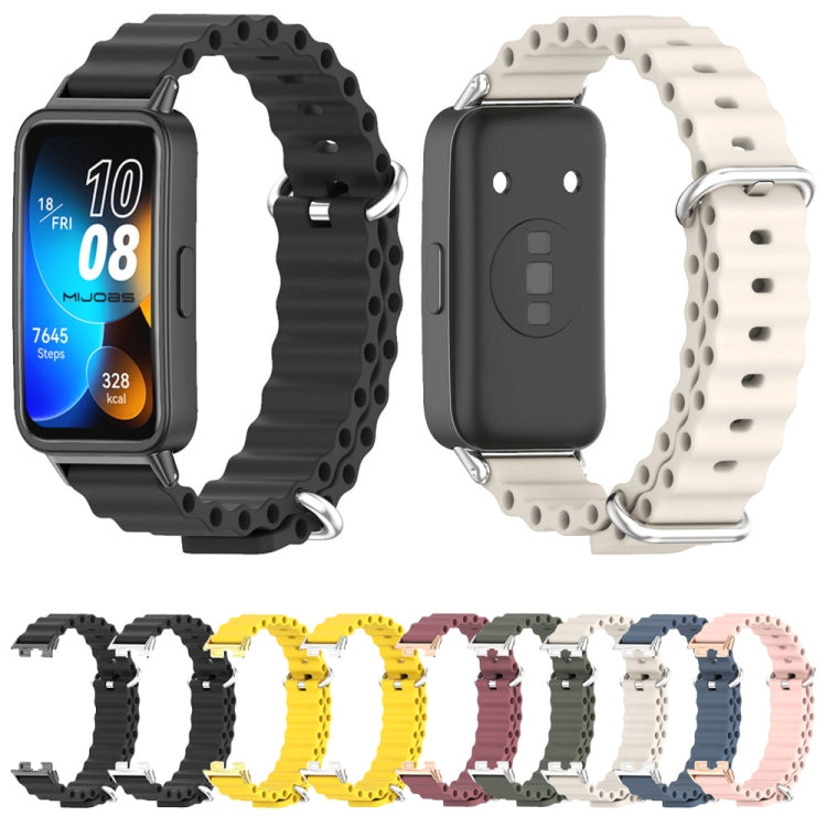 For Huawei Band 8 / 9 / 10 Mijobs Marine Silicone Breathable Watch Band(Grey+Silver) - Watch Bands by MIJOBS | Online Shopping South Africa | PMc TechLife | Buy Now Pay Later Mobicred