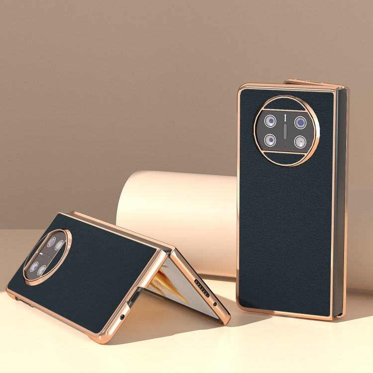 For Huawei Mate X3 Nano Plating Genuine Leather Wave Series Phone Case(Green) - Huawei Cases by PMC TechLife | Online Shopping South Africa | PMC TechLife | Buy Now Pay Later Mobicred