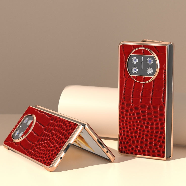 For Huawei Mate X3 Nano Plating Genuine Leather Crocodile Pattern Phone Case(Red) - Huawei Cases by PMC TechLife | Online Shopping South Africa | PMC TechLife | Buy Now Pay Later Mobicred