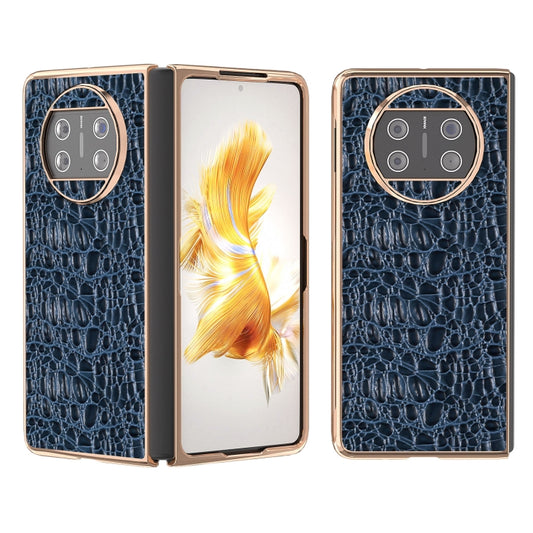 For Huawei Mate X3 Nano Plating Genuine Leather Sky Series Phone Case(Blue) - Huawei Cases by PMC Jewellery | Online Shopping South Africa | PMC Jewellery | Buy Now Pay Later Mobicred