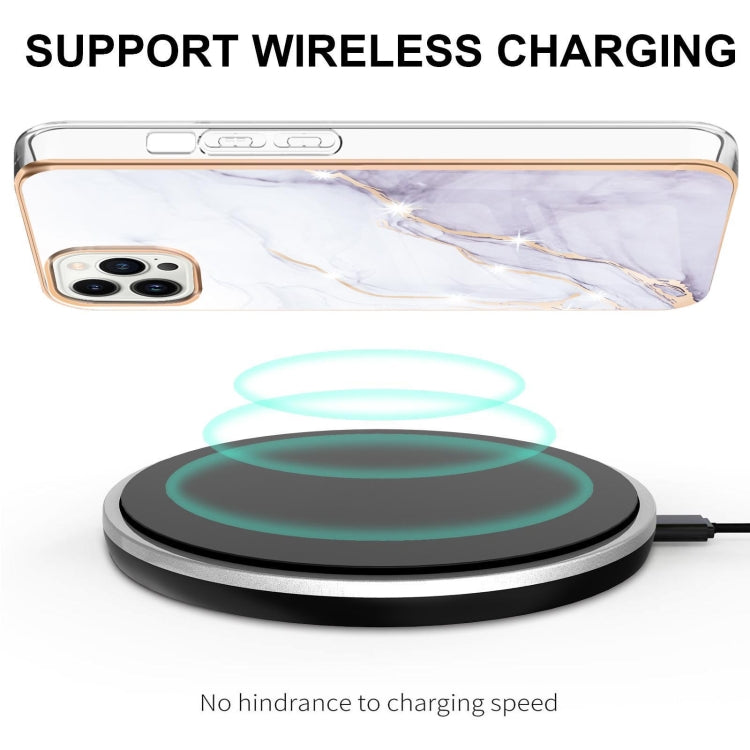 Electroplating Marble Pattern Dual-side IMD TPU Shockproof Phone Case For iPhone 16 Pro(White 006) - iPhone 16 Pro Cases by PMC TechLife | Online Shopping South Africa | PMC TechLife | Buy Now Pay Later Mobicred