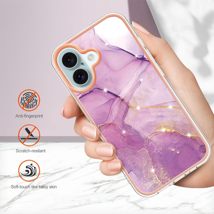 For iPhone 16 Plus Electroplating Marble Pattern Dual-side IMD TPU Shockproof Phone Case (Purple 001) - iPhone 16 Plus Cases by PMC Jewellery | Online Shopping South Africa | PMC Jewellery | Buy Now Pay Later Mobicred