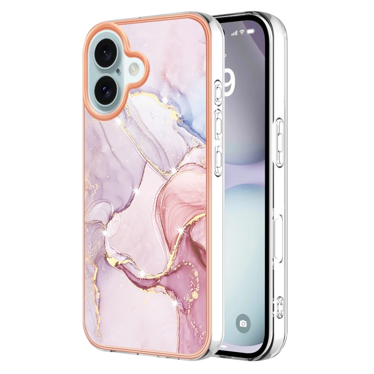 Electroplating Marble Pattern Dual-side IMD TPU Shockproof Phone Case For iPhone 16 Plus(Rose Gold 005) - iPhone 16 Plus Cases by PMC TechLife | Online Shopping South Africa | PMC TechLife | Buy Now Pay Later Mobicred