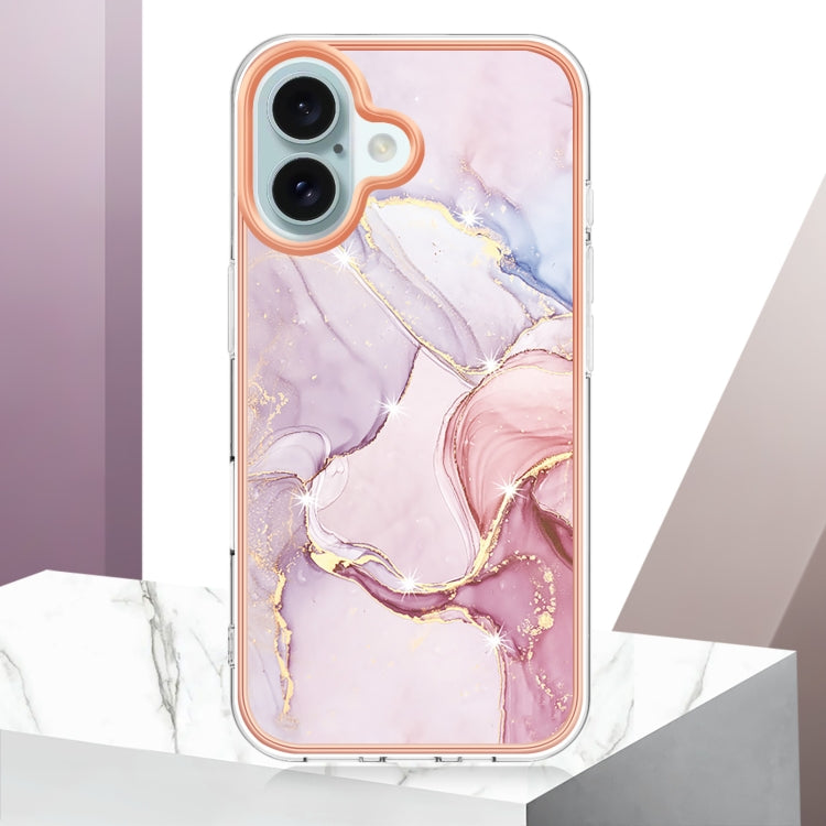 Electroplating Marble Pattern Dual-side IMD TPU Shockproof Phone Case For iPhone 16 Plus(Rose Gold 005) - iPhone 16 Plus Cases by PMC TechLife | Online Shopping South Africa | PMC TechLife | Buy Now Pay Later Mobicred