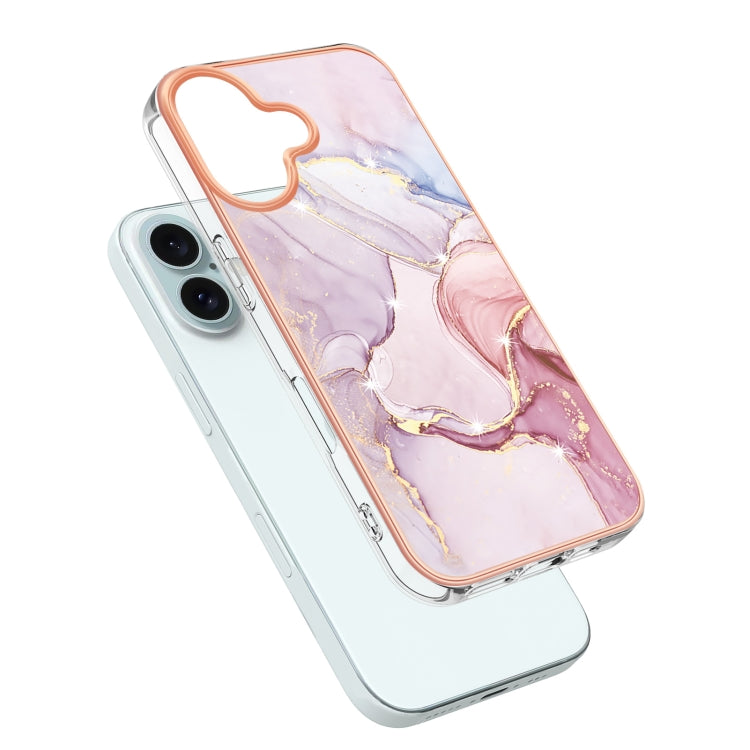 Electroplating Marble Pattern Dual-side IMD TPU Shockproof Phone Case For iPhone 16 Plus(Rose Gold 005) - iPhone 16 Plus Cases by PMC TechLife | Online Shopping South Africa | PMC TechLife | Buy Now Pay Later Mobicred