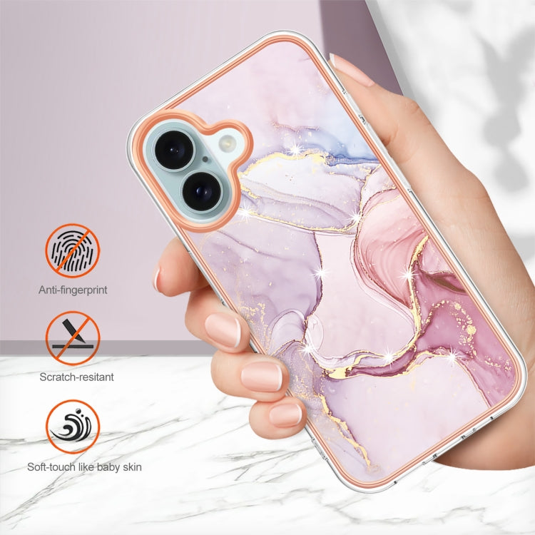 Electroplating Marble Pattern Dual-side IMD TPU Shockproof Phone Case For iPhone 16 Plus(Rose Gold 005) - iPhone 16 Plus Cases by PMC TechLife | Online Shopping South Africa | PMC TechLife | Buy Now Pay Later Mobicred