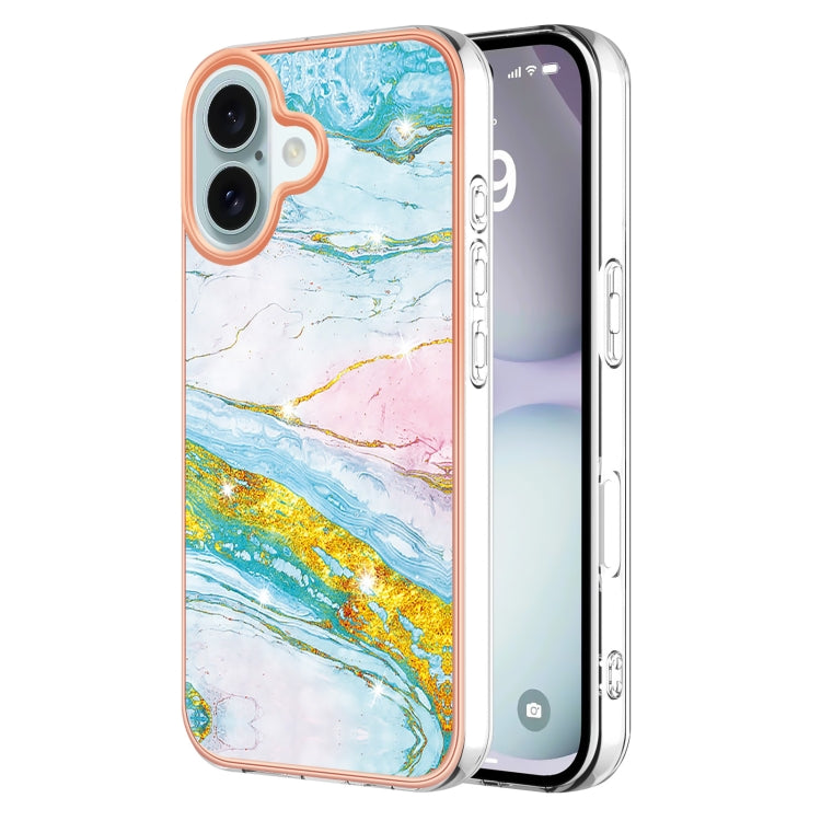 Electroplating Marble Pattern Dual-side IMD TPU Shockproof Phone Case For iPhone 16(Green 004) - iPhone 16 Cases by PMC Jewellery | Online Shopping South Africa | PMC Jewellery | Buy Now Pay Later Mobicred