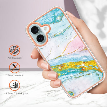 Electroplating Marble Pattern Dual-side IMD TPU Shockproof Phone Case For iPhone 16(Green 004) - iPhone 16 Cases by PMC Jewellery | Online Shopping South Africa | PMC Jewellery | Buy Now Pay Later Mobicred