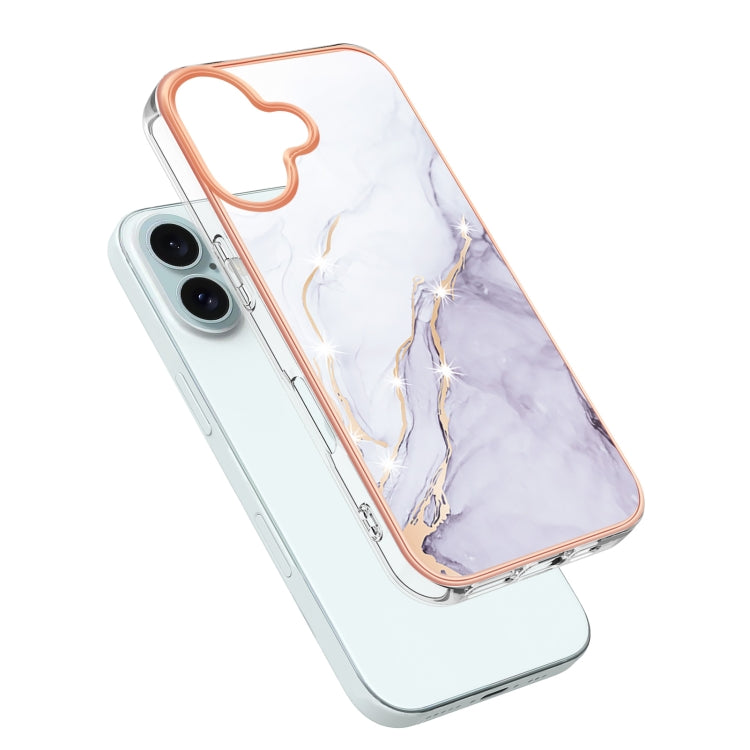 For iPhone 16 Electroplating Marble Pattern Dual-side IMD TPU Shockproof Phone Case (White 006) - iPhone 16 Cases by PMC TechLife | Online Shopping South Africa | PMC TechLife | Buy Now Pay Later Mobicred