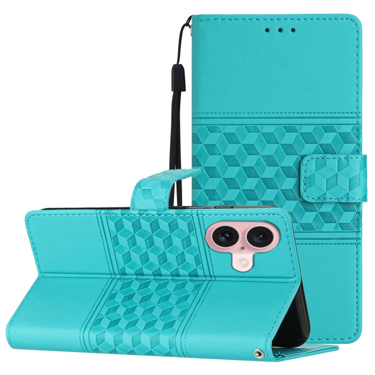 For iPhone 16 Diamond Embossed Skin Feel Leather Phone Case(Blue) - iPhone 16 Cases by PMC TechLife | Online Shopping South Africa | PMC TechLife | Buy Now Pay Later Mobicred