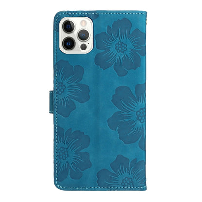 For iPhone 16 Pro Max Flower Embossing Pattern Leather Phone Case(Blue) - iPhone 16 Pro Max Cases by PMC Jewellery | Online Shopping South Africa | PMC Jewellery | Buy Now Pay Later Mobicred