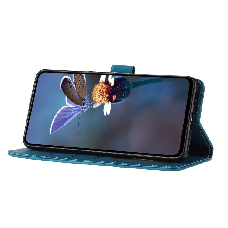 For iPhone 16e Flower Embossing Pattern Leather Phone Case(Blue) - iPhone 16e Cases by PMC TechLife | Online Shopping South Africa | PMC TechLife | Buy Now Pay Later Mobicred