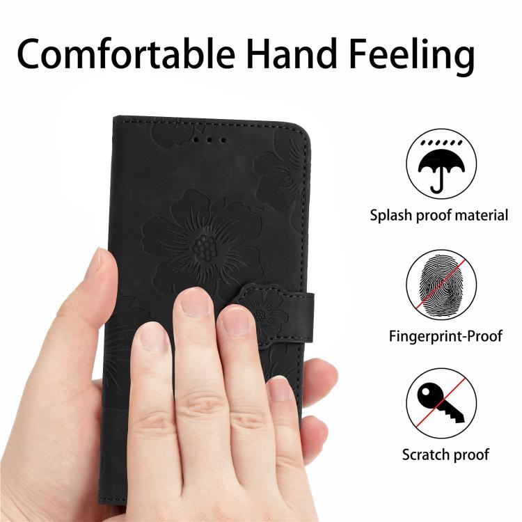For iPhone 16e Flower Embossing Pattern Leather Phone Case(Black) - iPhone 16e Cases by PMC TechLife | Online Shopping South Africa | PMC TechLife | Buy Now Pay Later Mobicred