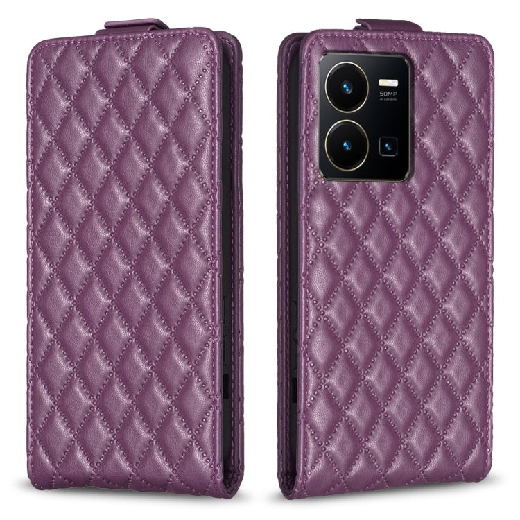 For vivo Y35 4G / Y22s Diamond Lattice Vertical Flip Leather Phone Case(Dark Purple) - vivo Cases by PMC Jewellery | Online Shopping South Africa | PMC Jewellery | Buy Now Pay Later Mobicred