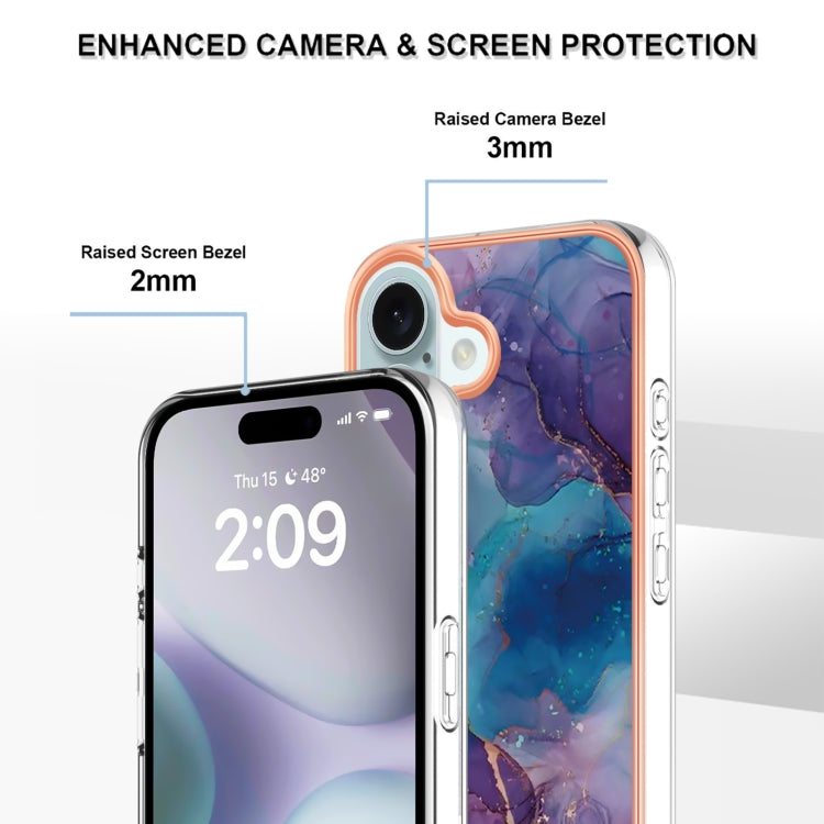 For iPhone 16 Plus Electroplating Marble Dual-side IMD Phone Case(Purple 016) - iPhone 16 Plus Cases by PMC TechLife | Online Shopping South Africa | PMC TechLife | Buy Now Pay Later Mobicred