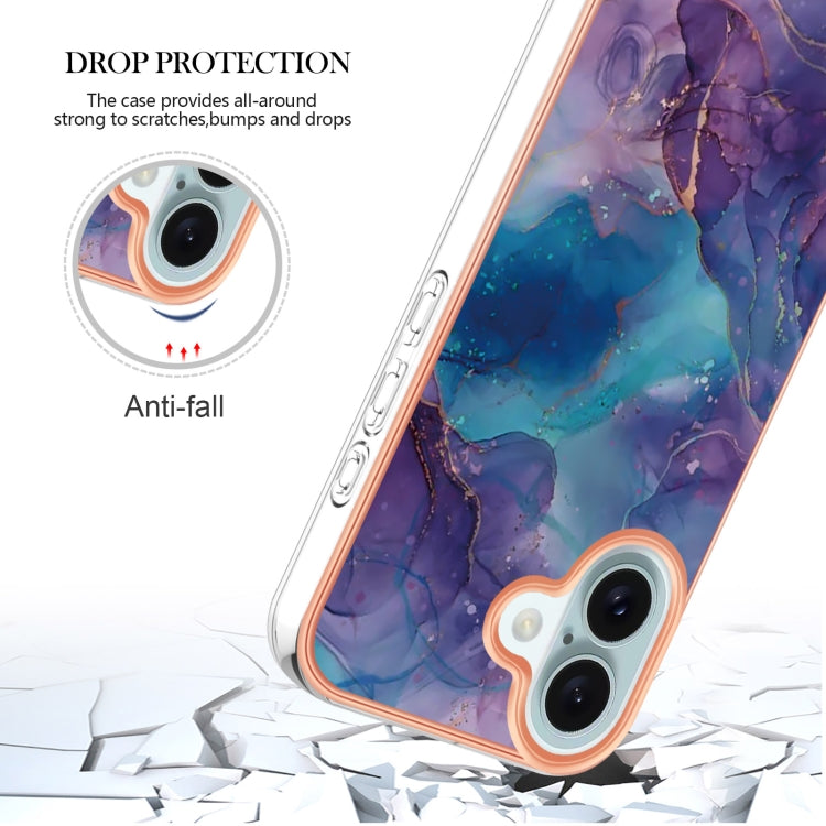 For iPhone 16 Plus Electroplating Marble Dual-side IMD Phone Case(Purple 016) - iPhone 16 Plus Cases by PMC TechLife | Online Shopping South Africa | PMC TechLife | Buy Now Pay Later Mobicred