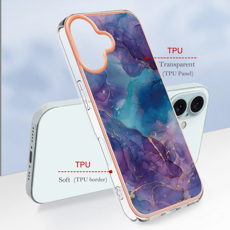 For iPhone 16 Plus Electroplating Marble Dual-side IMD Phone Case(Purple 016) - iPhone 16 Plus Cases by PMC TechLife | Online Shopping South Africa | PMC TechLife | Buy Now Pay Later Mobicred