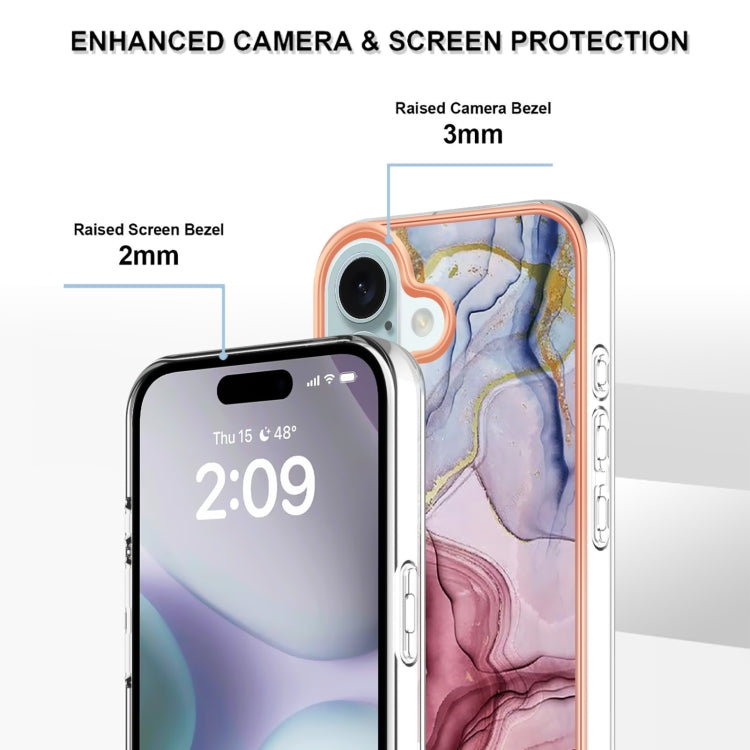 For iPhone 16 Electroplating Marble Dual-side IMD Phone Case(Rose Red 014) - iPhone 16 Cases by PMC TechLife | Online Shopping South Africa | PMC TechLife | Buy Now Pay Later Mobicred