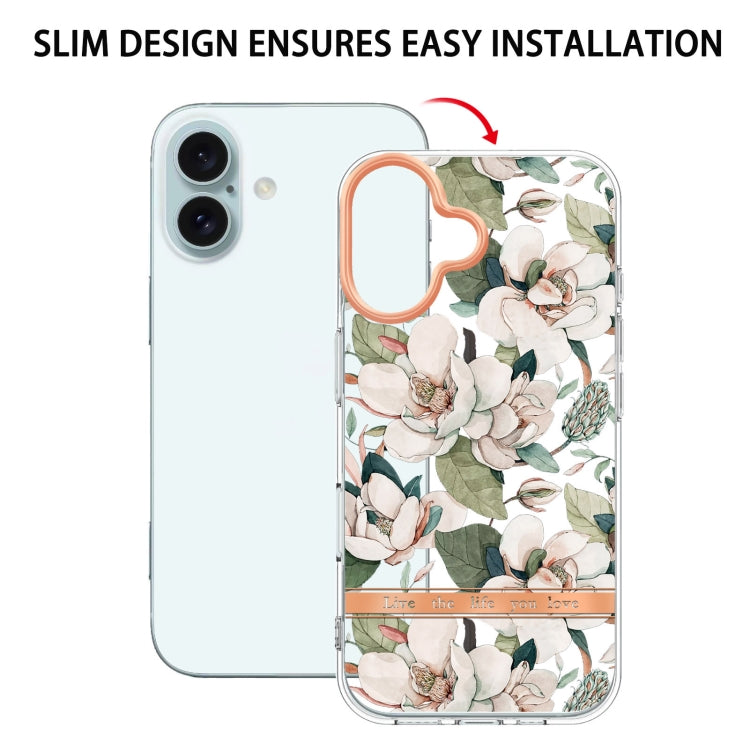 For iPhone 16 Flowers and Plants Series IMD TPU Phone Case(Green Gardenia) - iPhone 16 Cases by PMC Jewellery | Online Shopping South Africa | PMC Jewellery | Buy Now Pay Later Mobicred