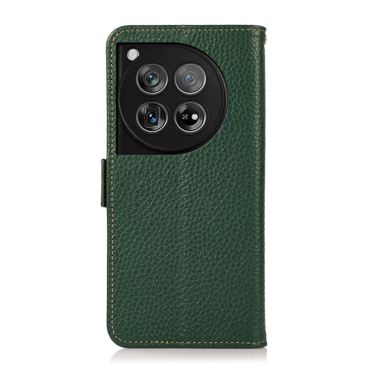 For OnePlus 12 KHAZNEH Side-Magnetic Litchi Genuine Leather RFID Phone Case(Green) - OnePlus Cases by PMC TechLife | Online Shopping South Africa | PMC TechLife | Buy Now Pay Later Mobicred