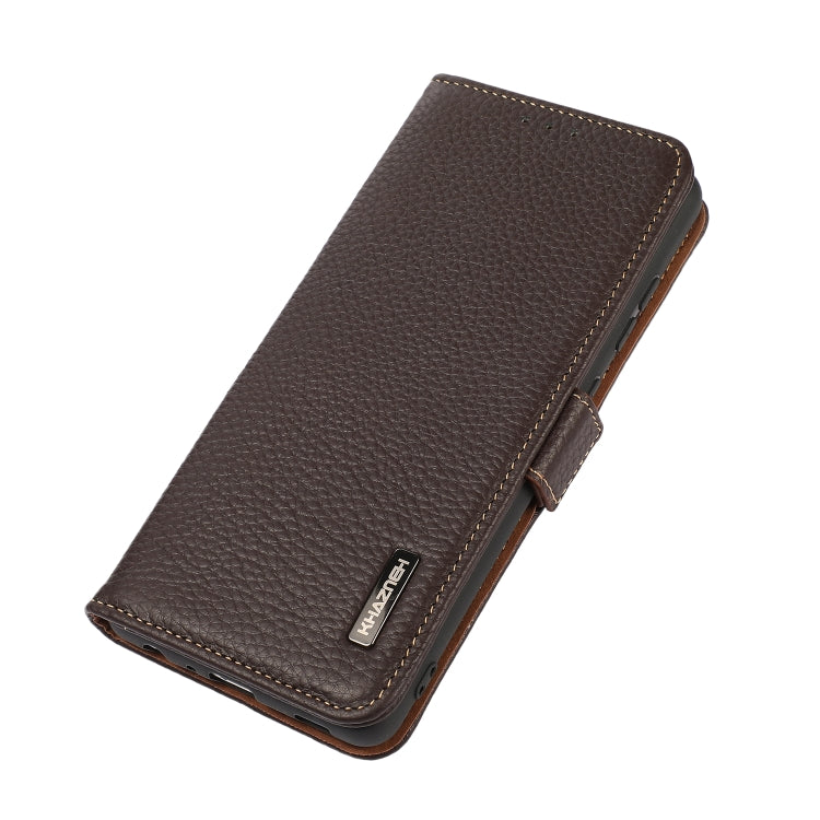 For OnePlus CE4 Lite KHAZNEH Side-Magnetic Litchi Genuine Leather RFID Phone Case(Brown) - OnePlus Cases by PMC TechLife | Online Shopping South Africa | PMC TechLife | Buy Now Pay Later Mobicred