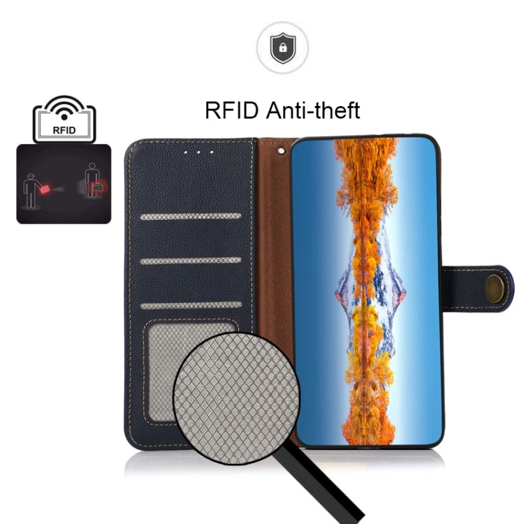 For OnePlus Nord 3 KHAZNEH Custer Genuine Leather RFID Phone Case(Blue) - OnePlus Cases by PMC TechLife | Online Shopping South Africa | PMC TechLife | Buy Now Pay Later Mobicred