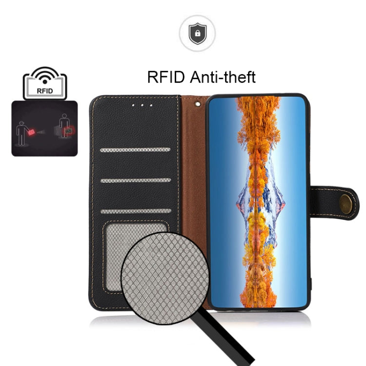 For Motorola Edge 40 KHAZNEH Custer Genuine Leather RFID Phone Case(Black) - Motorola Cases by PMC TechLife | Online Shopping South Africa | PMC TechLife | Buy Now Pay Later Mobicred