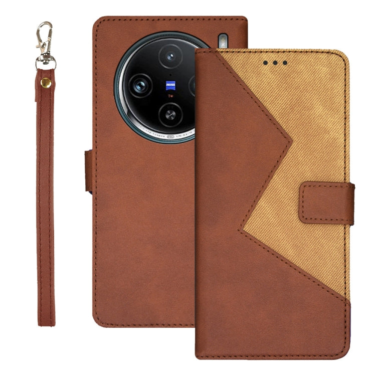 For vivo X100 Pro idewei Two-color Splicing Leather Phone Case(Brown) - X100 Pro Cases by idewei | Online Shopping South Africa | PMC Jewellery | Buy Now Pay Later Mobicred