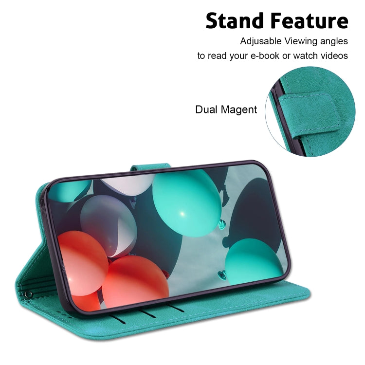 For iPhone 16e Seven-shaped Embossed Leather Phone Case(Green) - iPhone 16e Cases by PMC TechLife | Online Shopping South Africa | PMC TechLife | Buy Now Pay Later Mobicred