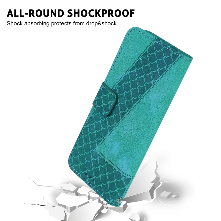 For iPhone 16e Seven-shaped Embossed Leather Phone Case(Green) - iPhone 16e Cases by PMC TechLife | Online Shopping South Africa | PMC TechLife | Buy Now Pay Later Mobicred