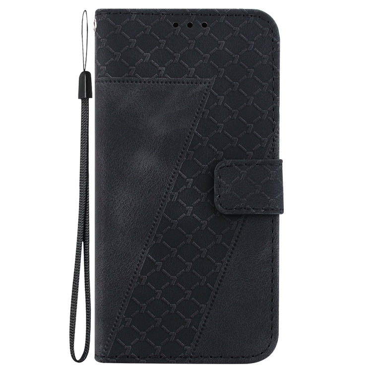 For iPhone 16e Seven-shaped Embossed Leather Phone Case(Black) - iPhone 16e Cases by PMC TechLife | Online Shopping South Africa | PMC TechLife | Buy Now Pay Later Mobicred